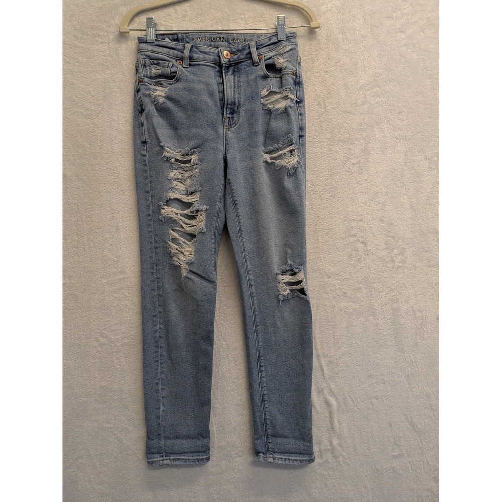 American Eagle Mom Jeans‎ Size 0 Ripped Distressed Light Wash Denim